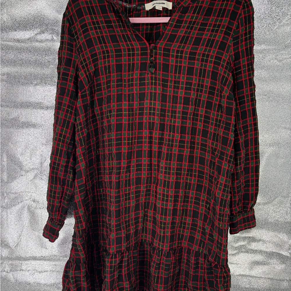 Loft Long Sleeve Holiday Plaid Shirt Dress